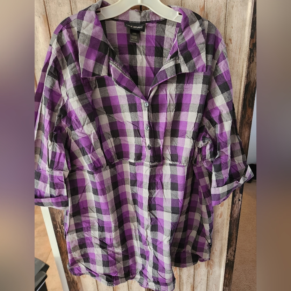 Lane Bryant 3/4 blouse plaid design 22/24